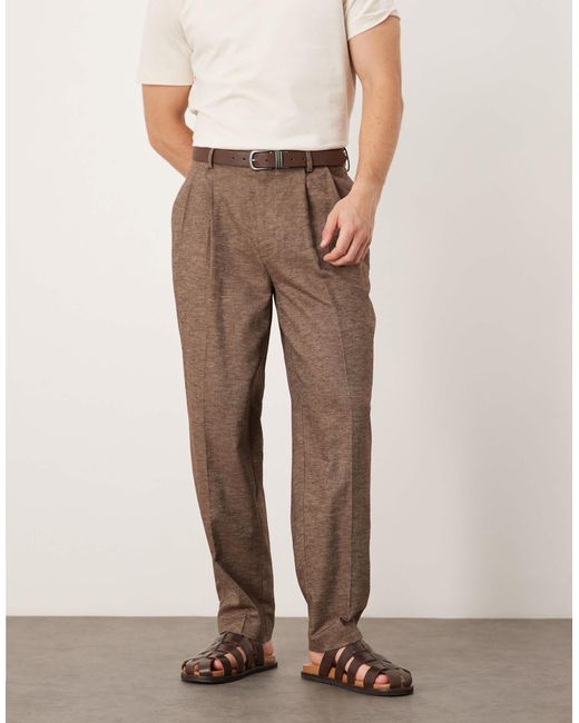 Pantalon fuselé oversize et élégant avec double pince aspect lin - marron ASOS pour homme en coloris Natural