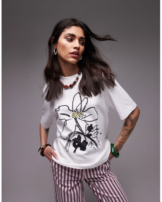 TOPSHOP Gray Graphic Floral Premium Basic Tee