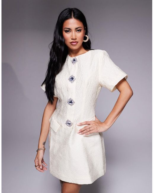 ASOS Purple Jacquard Sculpted Mini Dress With Embellished Buttons
