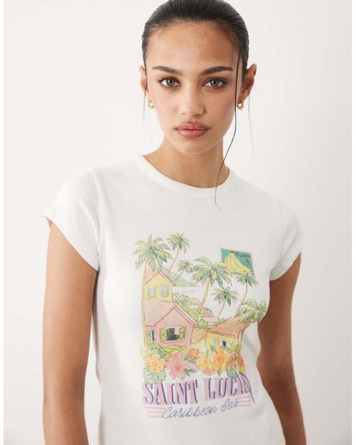 Miss Selfridge White Baby Tee With Saint Lucia Print