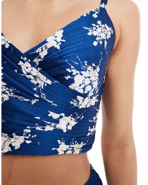 Abercrombie & Fitch Blue Co-ord Pleated Satin Floral Print Top