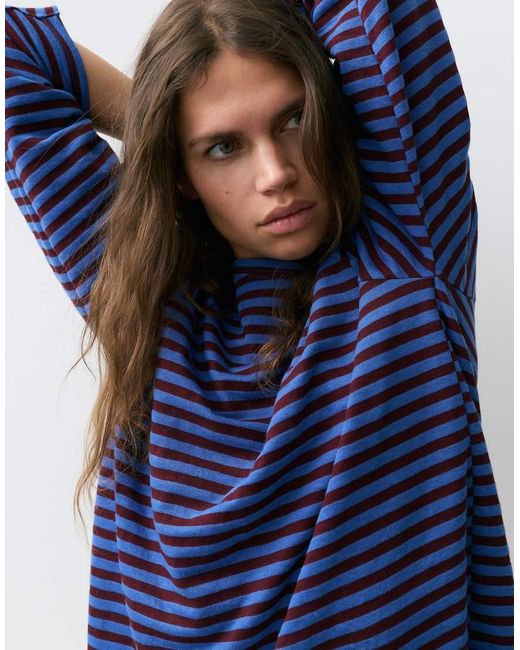 Pull&Bear Blue Long-sleeve Striped T-shirt