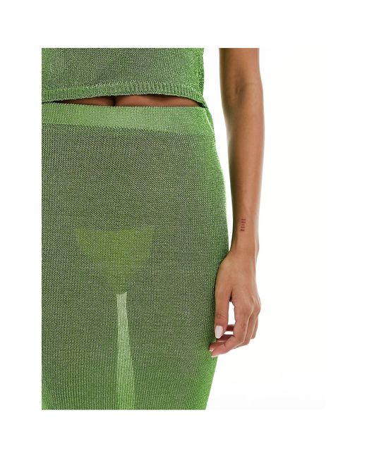 In The Style Green X Perrie Sian Metallic Knitted Maxi Skirt Co-ord