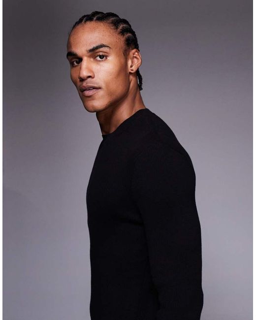 ASOS Blue Essential Muscle Fit Fine-rib Knit Crew Neck T-shirt for men