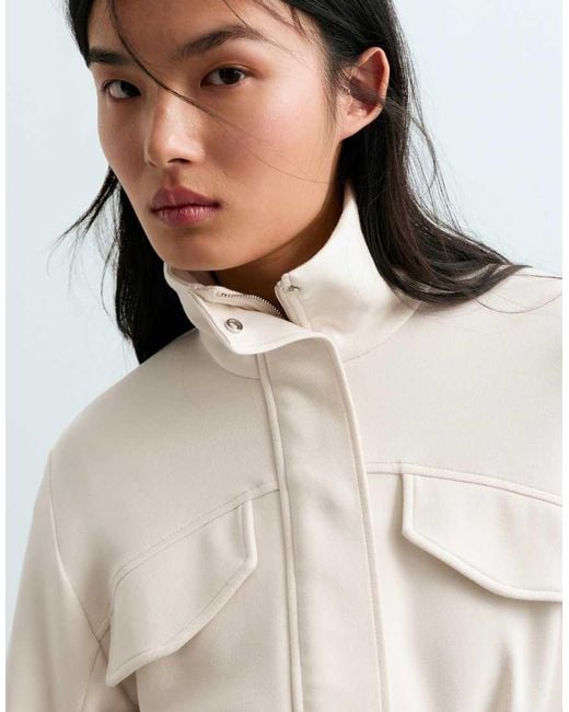 Oysho White Belted Jacket With Pockets
