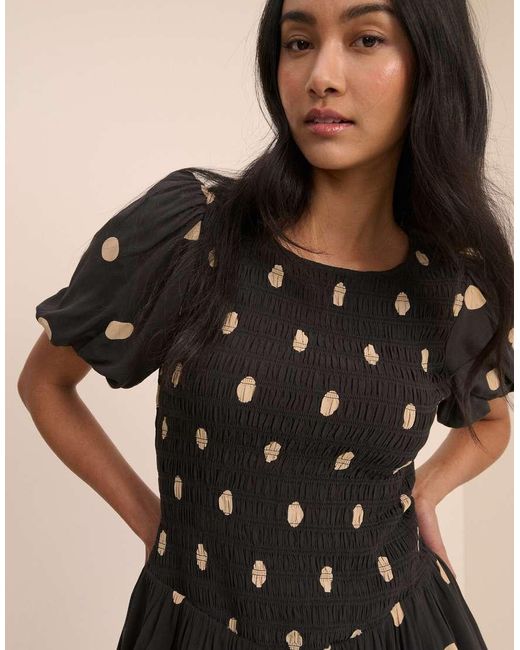Nobody's Child Black Landy Puff Sleeve Shirred Bodice Mini Dress