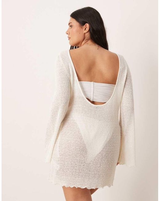 ASOS White Asos Design Curve Beach Knitted Boucle Scoop Back Mini Dress