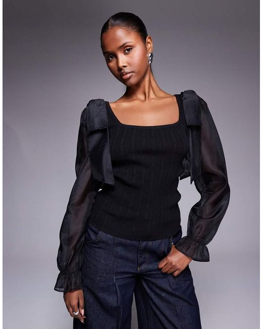 River Island Blue Mesh Sleeve Knitted Top