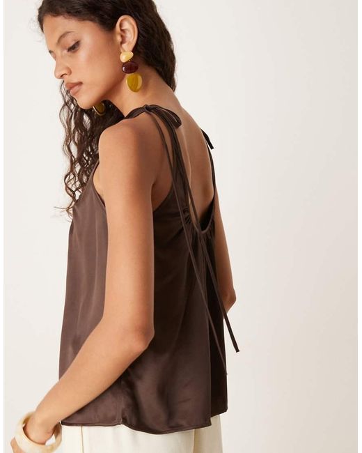 ASOS Brown Satin Tie Shoulder Cami Top