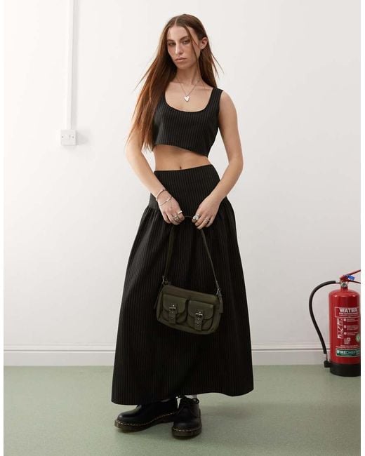 Collusion Black Tailored Drop Waist Pinstripe Midi Skirt Co-ord