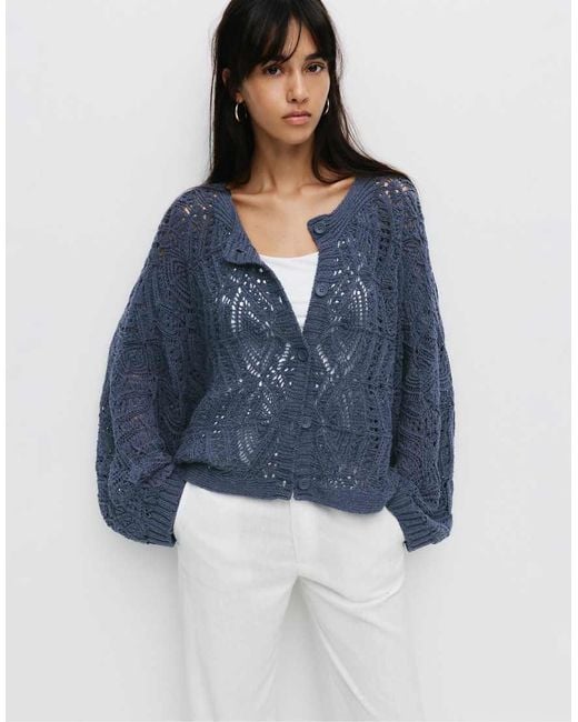 Pull&Bear Blue Open-knit Cardigan