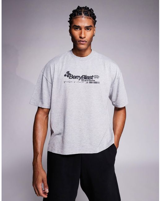 ASOS Gray Boxy Oversized T-Shirt With Front And Back Fruit Print for men