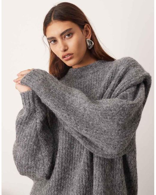 ARRANGE Gray Rib Knitted Shoulder Pad Jumper