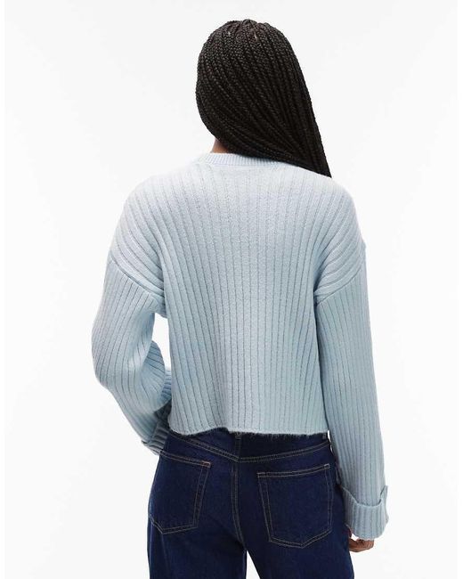 ASOS Blue Knitted Jumper With Turn Up Cuff
