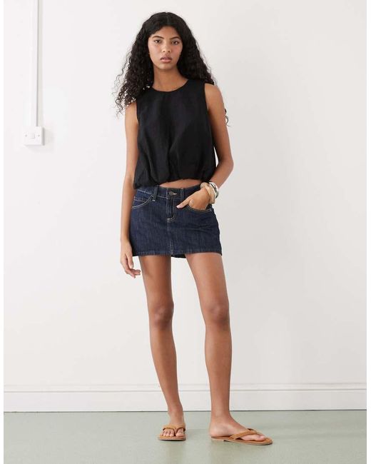 Monki Black Linen Blend Bubble Top