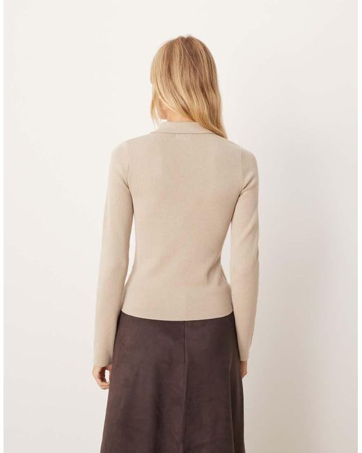 Pretty Lavish Natural Button Knit Polo Top