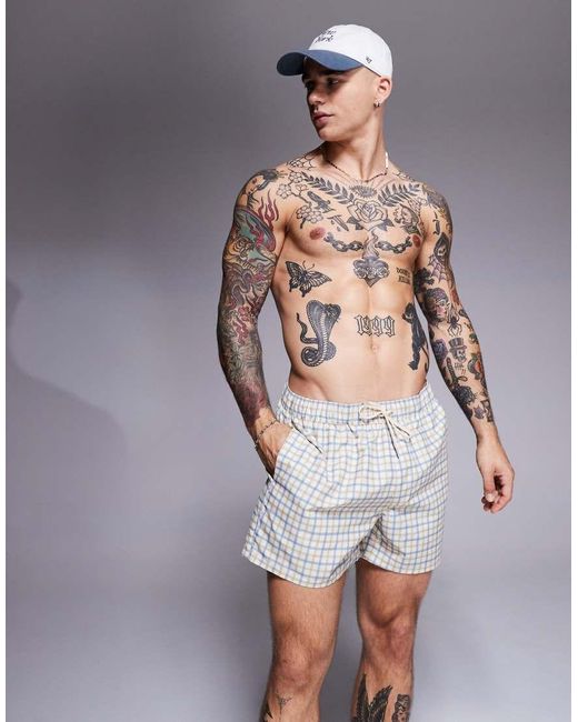 ASOS Halflange Geruite Zwemshort in het White voor heren