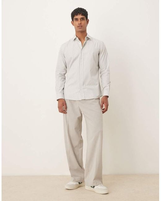 Camisa A Rayas De 100% Algodón De -Verde Mango de hombre de color White