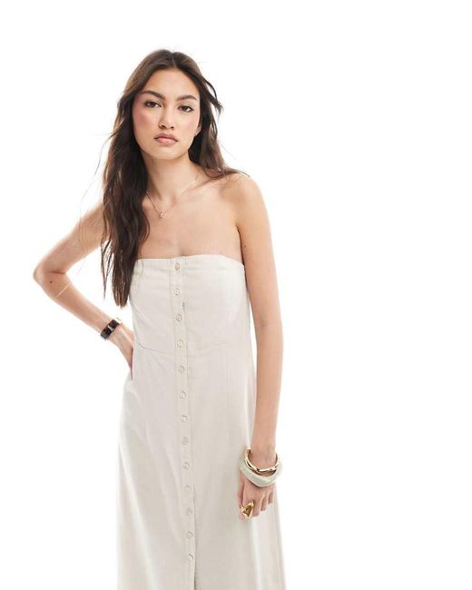 Vestido Midi Con Escote Palabra De Honor De Mezcla De Lino De -Neutro ONLY de color White