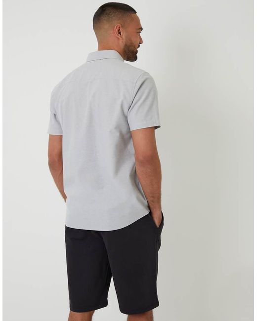 Threadbare Gray Oxford Cotton Short Sleeve Shirt for men