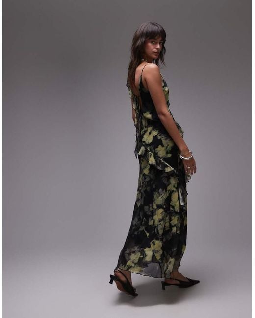 TOPSHOP Gray Maxi Slip Dress With Frills