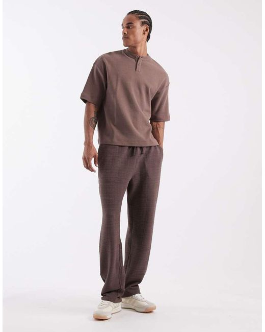 ASOS Brown Boxy Oversized T-shirt With Henley Neck for men