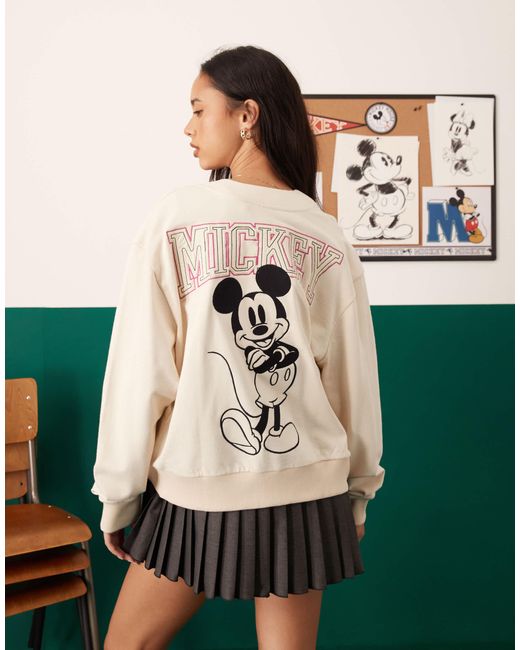 ASOS Natural Disney Unisex Oversize Cream Cardigan With Mickey Mouse Embroidered Print