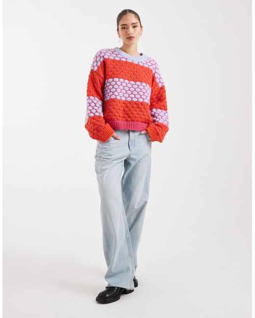 Pieces Red Bright Contrast Polka Dots Sweater