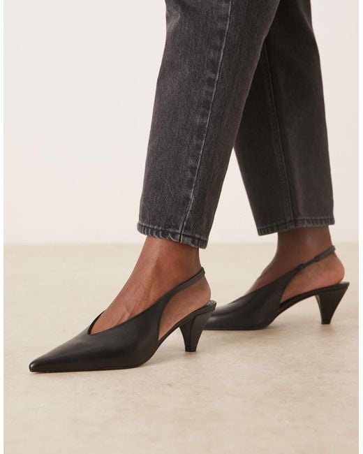 Mango Black Leather Sling Back Pointed Heel
