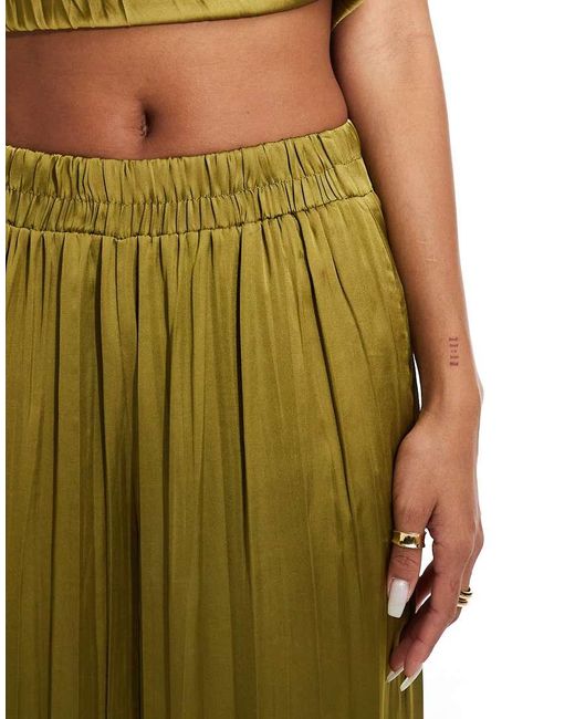 River Island Plissé Broek Van Co-Ord Set Van Satijn Met Wijde Pijpen in het Green