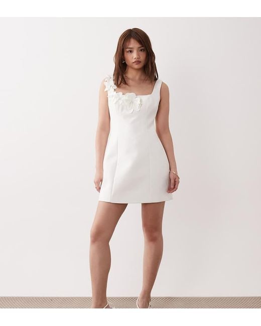 Forever New White Bridal Flower Detail Mini Dress