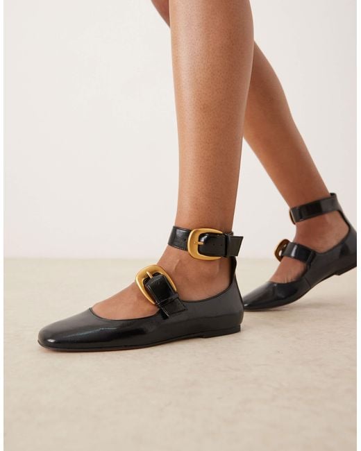 ASOS Natural Lorna Oversized Buckle Mary Jane Ballet Flats