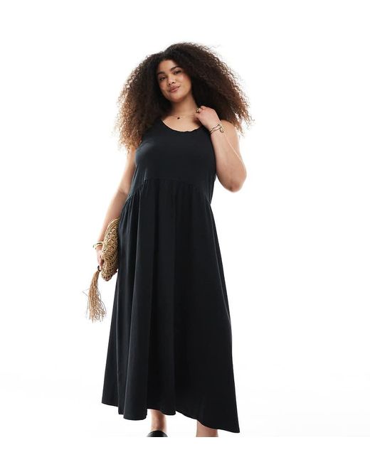 ASOS Black Asos Design Curve Ruched Scoop Smock Midi Dress