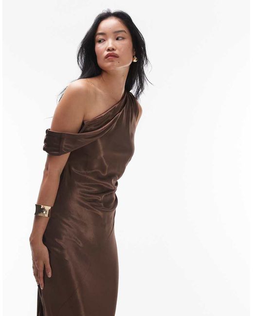 TOPSHOP White Drape Neck Off Shoulder Midi Occasion Dress