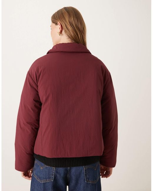 ASOS Red Puffer Jacket With Top Collar