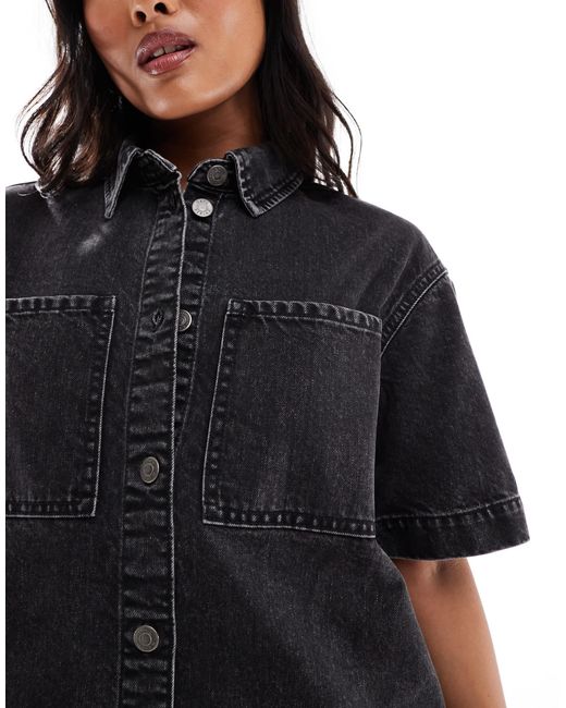 ASOS Black Asos design petite – kurzärmliges hemdkleid aus jeansstoff