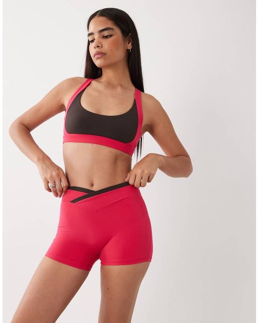 BO+TEE Red Soft Active Wrap Waist Contrast Detail Short Co-Ord
