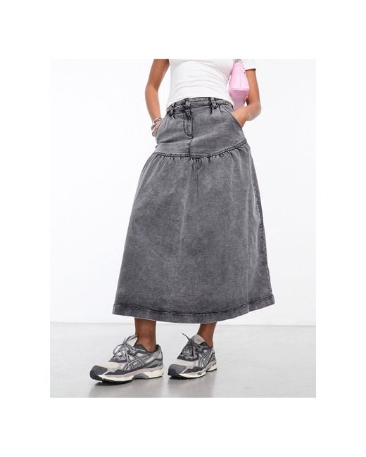 Native Youth Gray Tiered Denim Maxi Skirt