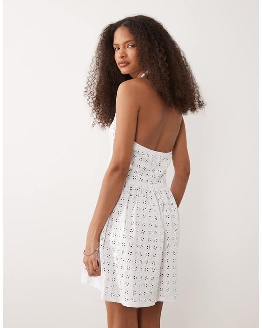 Miss Selfridge Natural Broderie Halterneck Corset Mini Dress