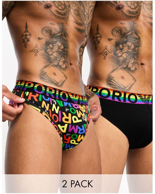 Emporio Armani Black Bodywear 2 Pack Rainbow Print Briefs for men