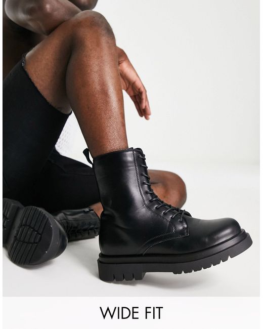 Wide Fit Chunky Minimal Lace Up Boots 