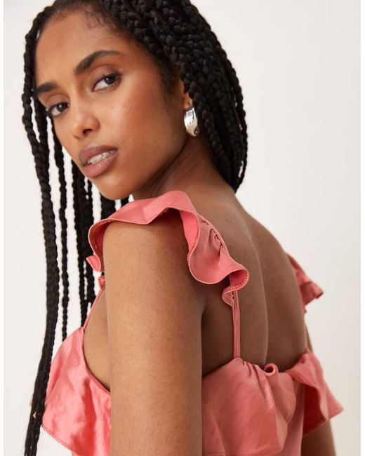 ASOS Pink Frill Cami Satin Maxi Dress
