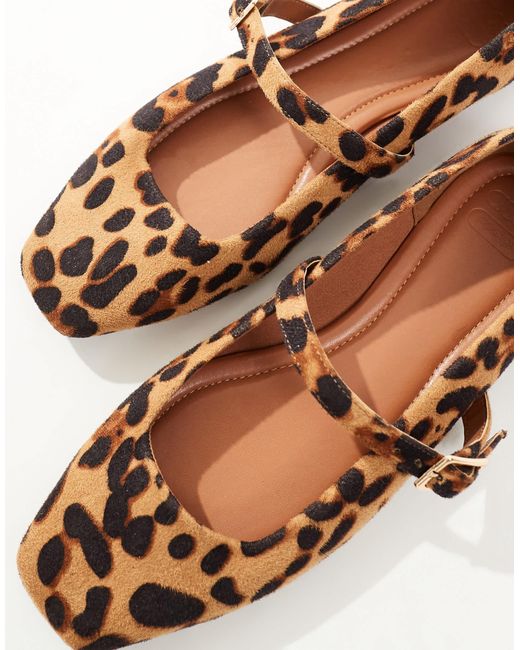 Asos Design Wide Fit Blue – lottie – mary-jane-ballerinas aus wildlederimitat mit leopardenmuster, weite passform