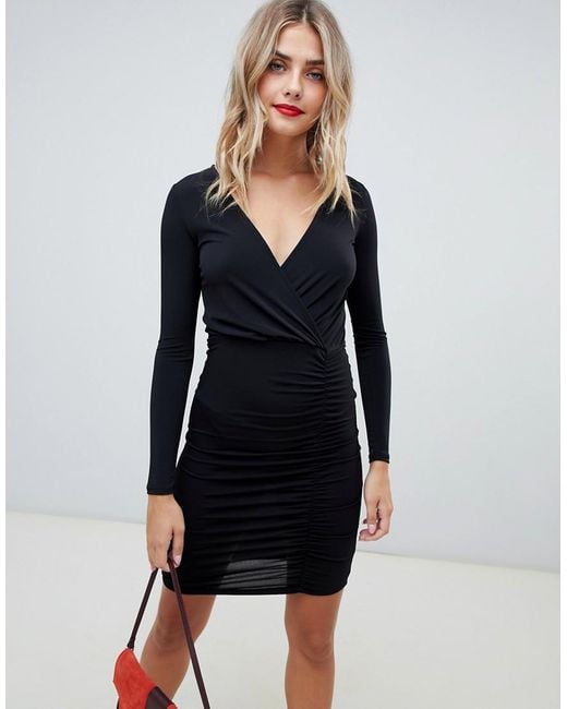 black slinky wrap dress