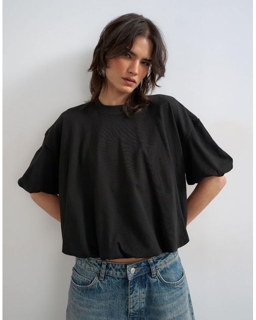 TOPSHOP Black Bubble Hem Tee