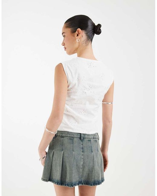 Motel White Yoshino Plunge Broderie Top