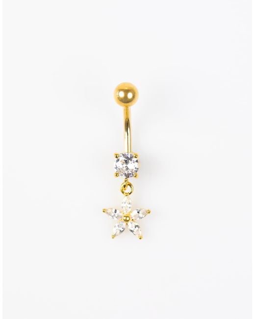 Lovisa White – bauchnabelpiercing aus vergoldetem titan mit blütenanhänger mit zirkonia