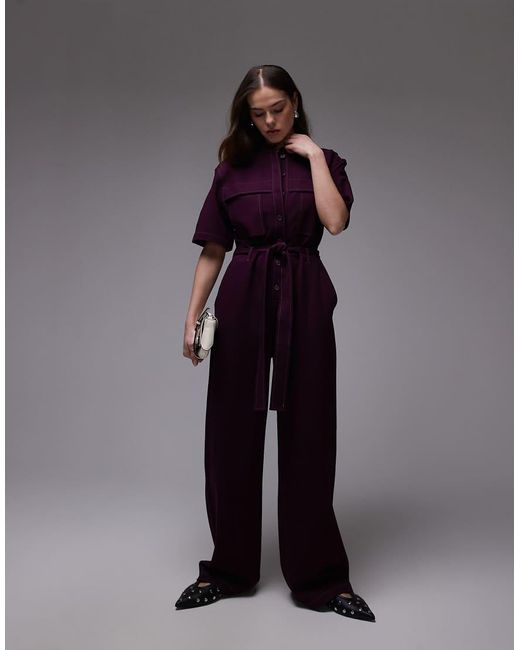 Mono Largo Elástico De Pernera Ancha Con Lazada En La Cintura Y Bolsillos Utilitarios De -Morado & Other Stories de color Purple