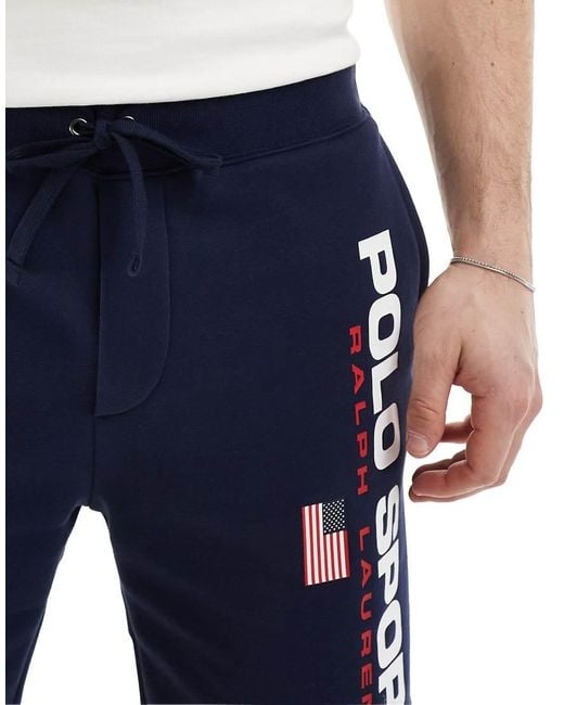 Polo Ralph Lauren Blue Sport Capsule Large Flag Logo Sweat Shorts for men