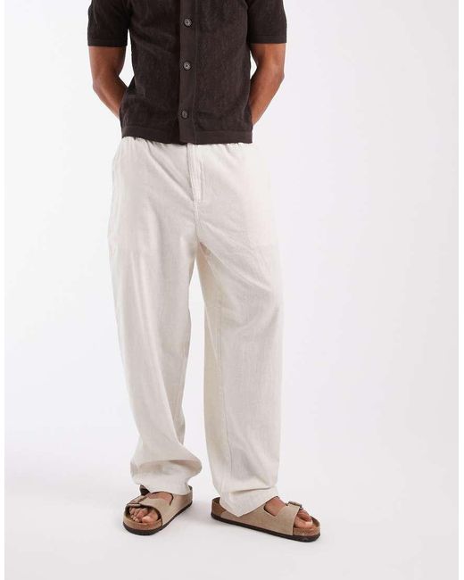 Jack & Jones White Smart Linen Mix Pants for men